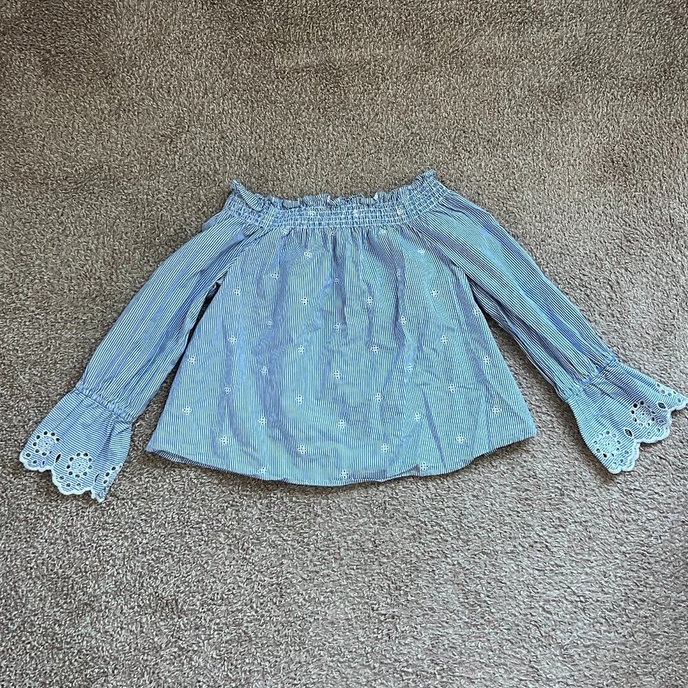 BP Off-The-Shoulder Striped Embroidered Top